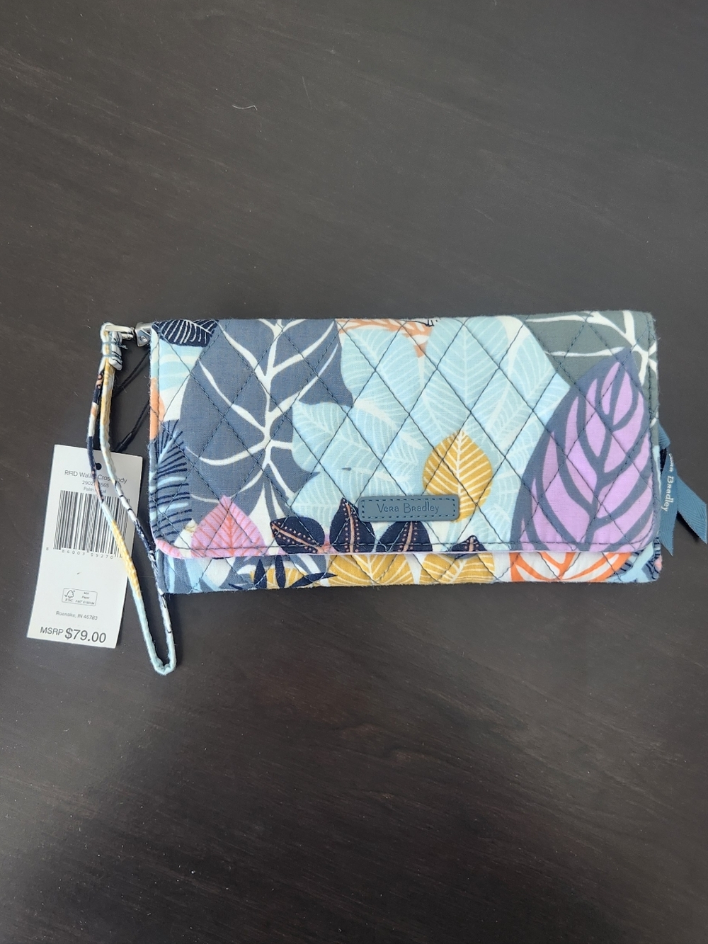 Vera Bradley Palm Floral RFID Wallet Crossbody - Navy, Light Blue, Yellow, White